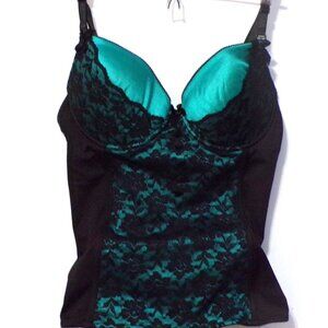 Skull Spandex Bustier Black & Teal Padded 36C Bow's Accents